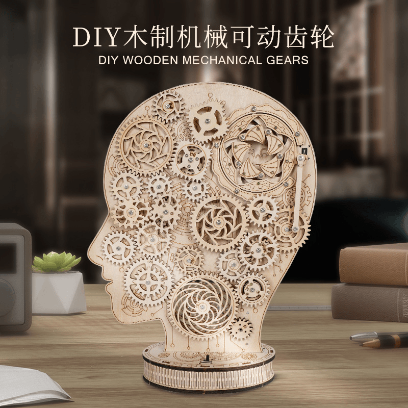 创意头脑风暴DIY木制拼装模型齿轮传动解压玩具