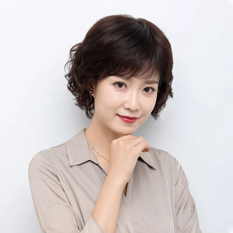 假发女全头套真人发丝中老年女士假发真发短发卷发梨花头化疗光头