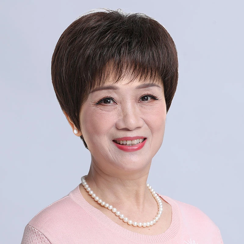 假发短发短直发女真发全真人发50-60岁假发女士中老年妈妈假发套