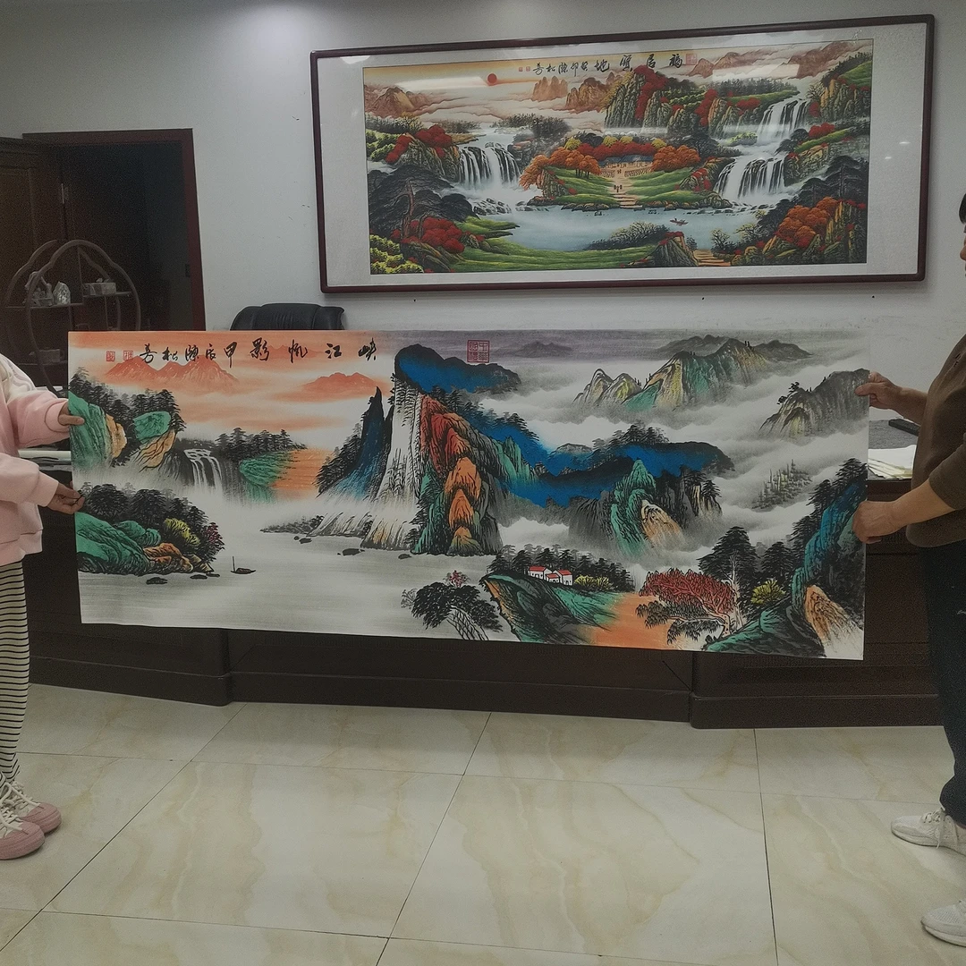 《峡江帆影》六尺长180厘米宽70厘米装饰字画（以直播展示为准）