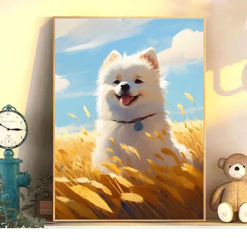 可爱卡通狗狗数字油画diy填色画手工涂色手绘油画动物客厅装饰画