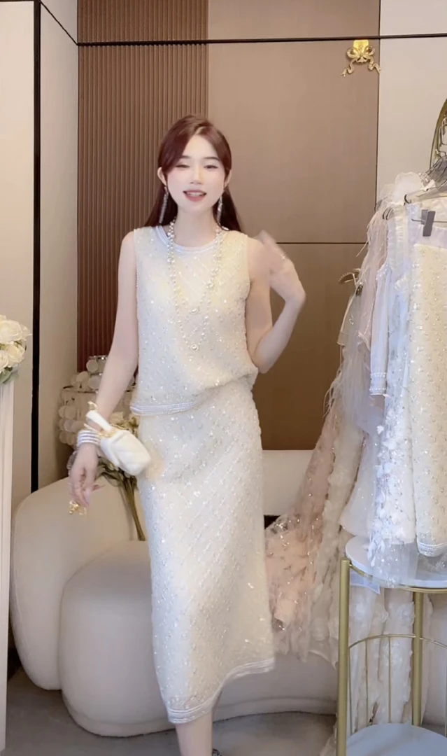 设计师款玫瑰花3W针刺绣女装连衣裙新品套装2