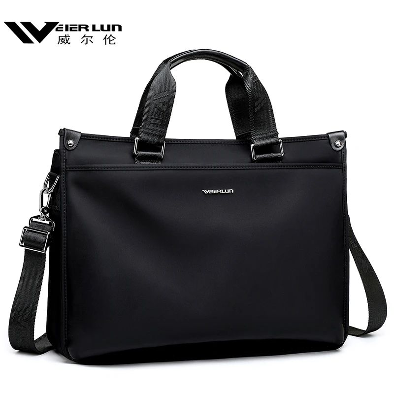 威尔伦大容量尼龙商务手提包公文包文件包电脑包男士单肩斜挎男包