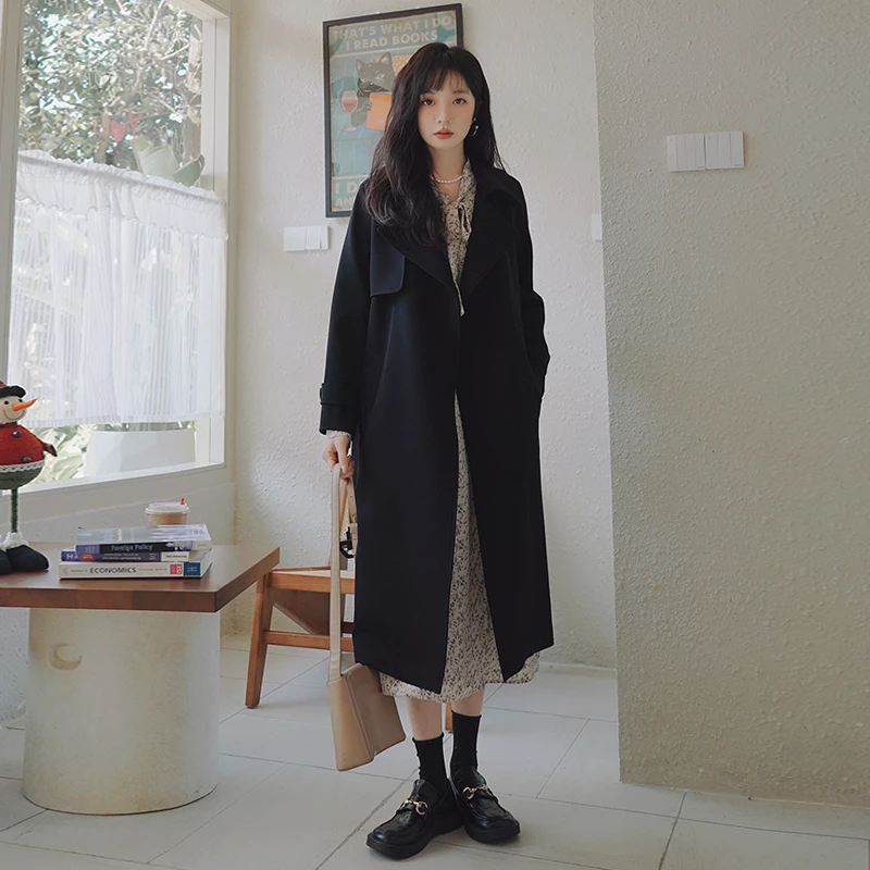 小个子定制中长款韩版宽松风衣外套女春秋新款过膝气质大衣YQ8865