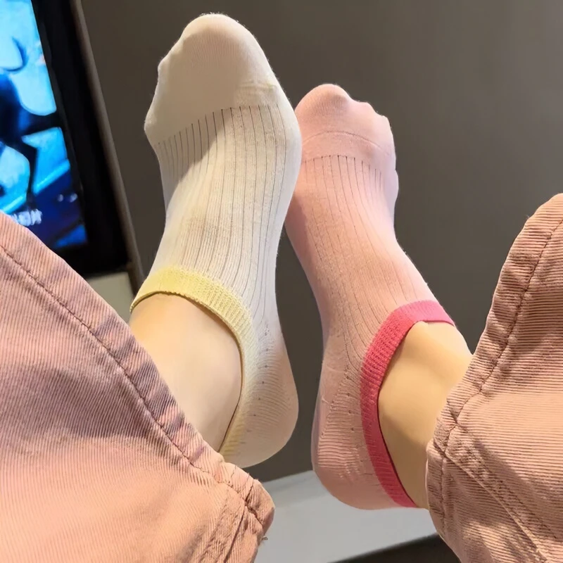 不掉跟船袜女防滑纯色白色浅口网眼透气薄款短筒隐形袜子针织百搭