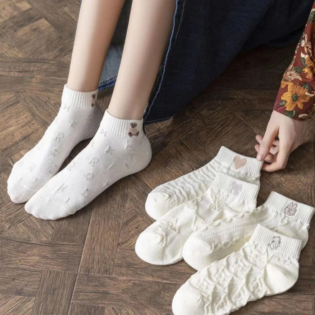 10双袜子女短袜白色薄款针织船袜百搭卡通短筒袜透气纯色春夏薄款