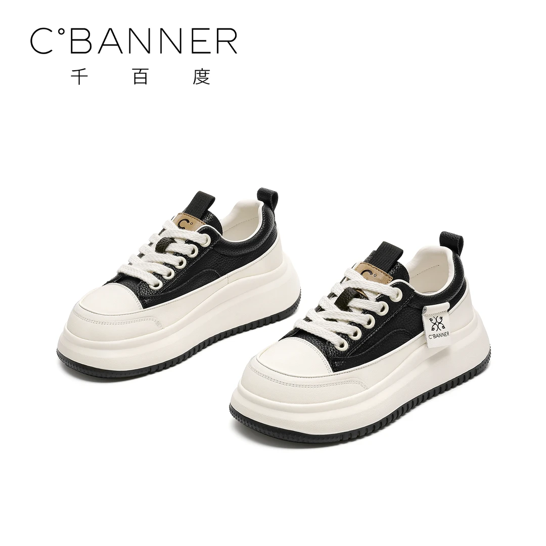C.BANNER/千百度2025新款舒适百搭休闲鞋厚底增高低帮小白鞋时尚