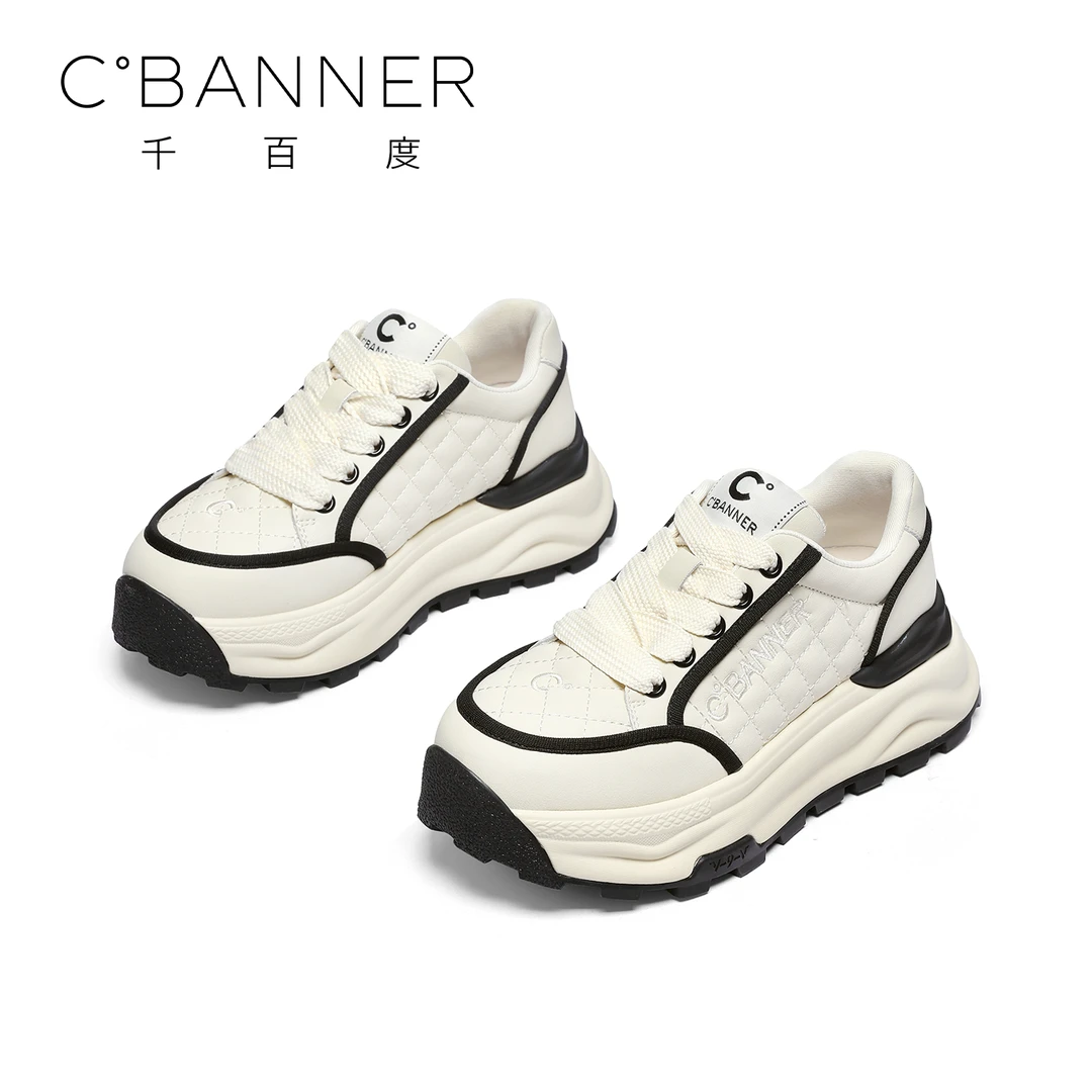 C.BANNER/千百度厚底增高松糕鞋女2025秋季百搭新款格子阿甘鞋