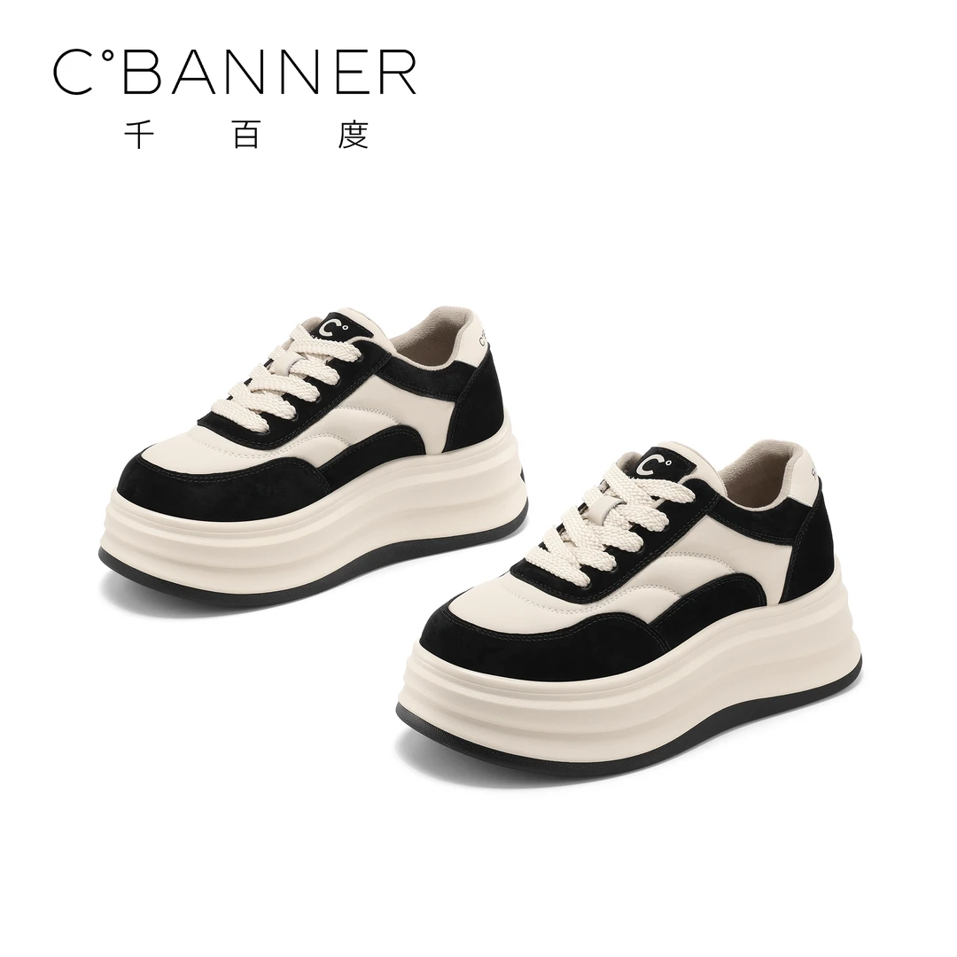 C.BANNER/千百度保暖百搭棉鞋2025蛇年新款加绒厚底休闲鞋松糕鞋