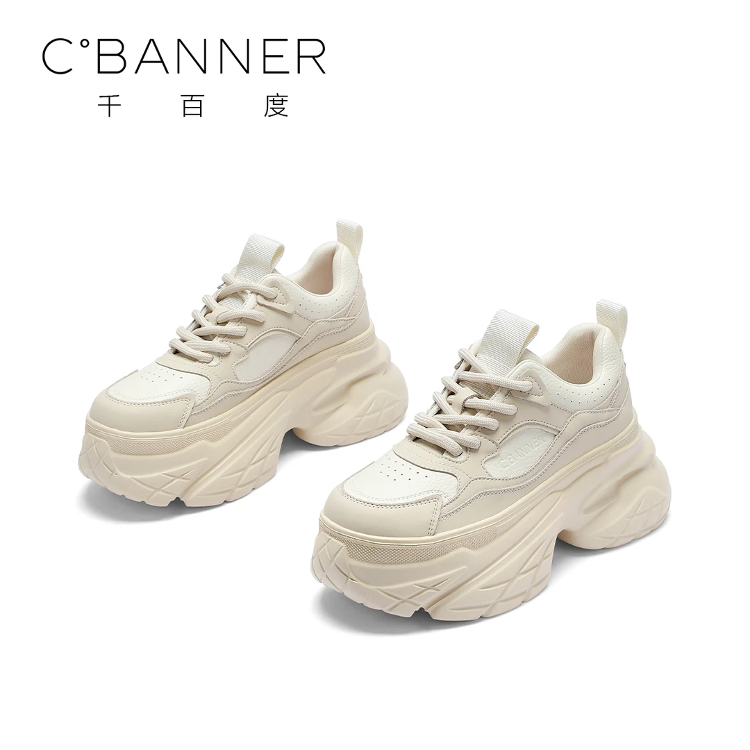 C.BANNER/千百度简约老爹鞋2025新款百搭厚底潮流增高休闲女鞋