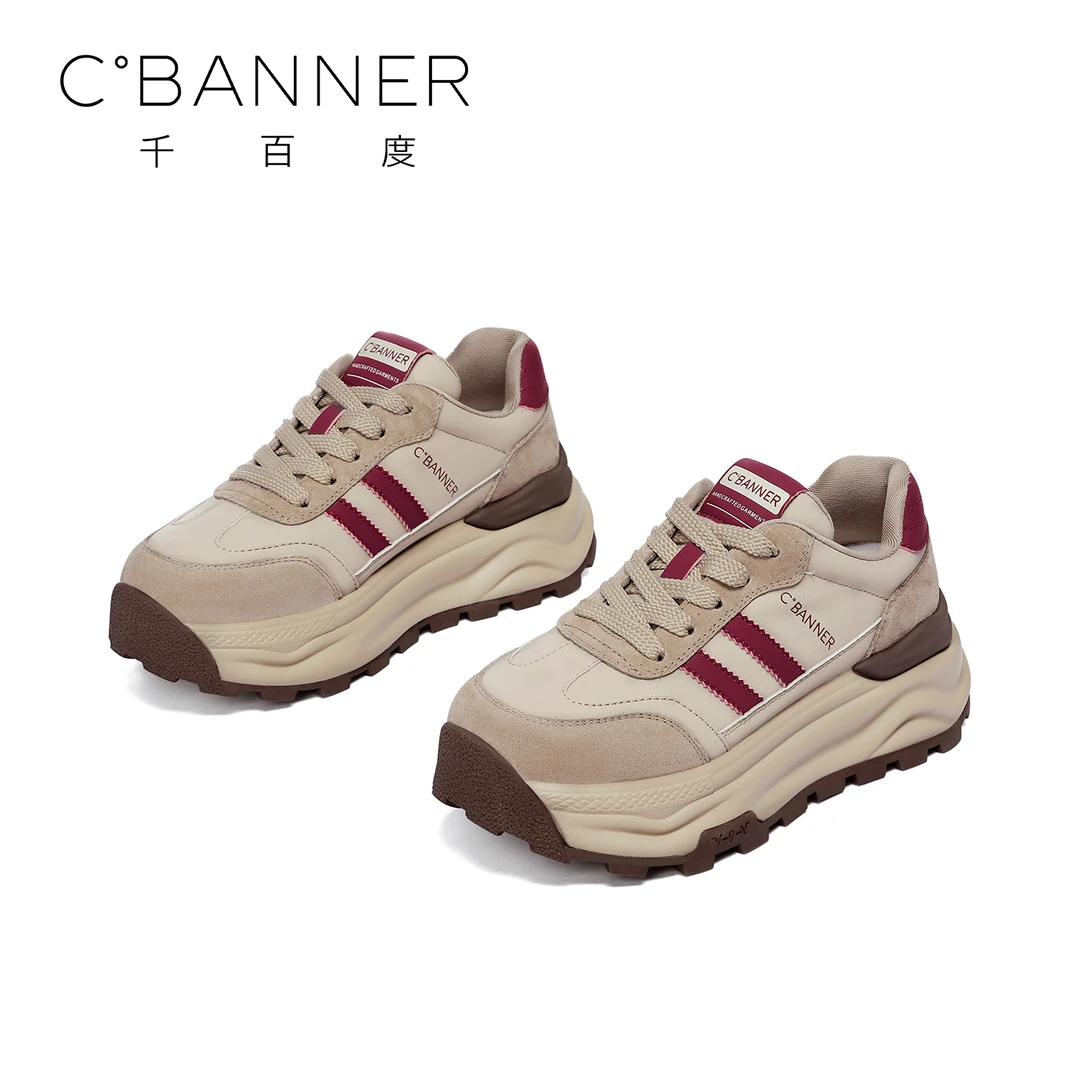 C.BANNER/千百度厚底老爹鞋女士24新款增高潮流亮片休闲鞋