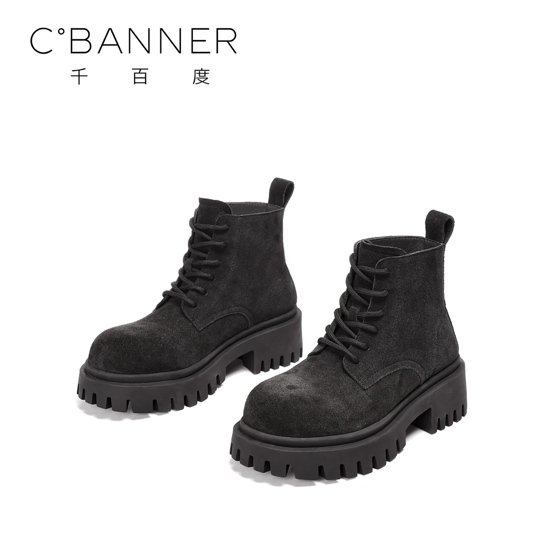 C.BANNER/千百度马丁靴2025年新款牛皮英伦风时尚百搭女士马丁靴