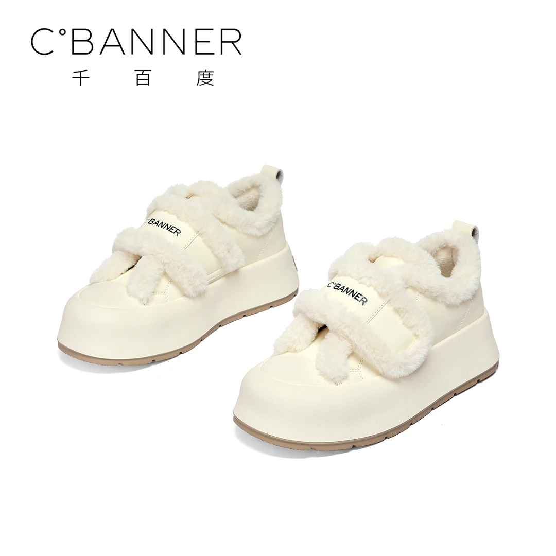 C.BANNER/千百度厚底面包鞋女23秋季新款时尚百搭魔术贴休闲鞋