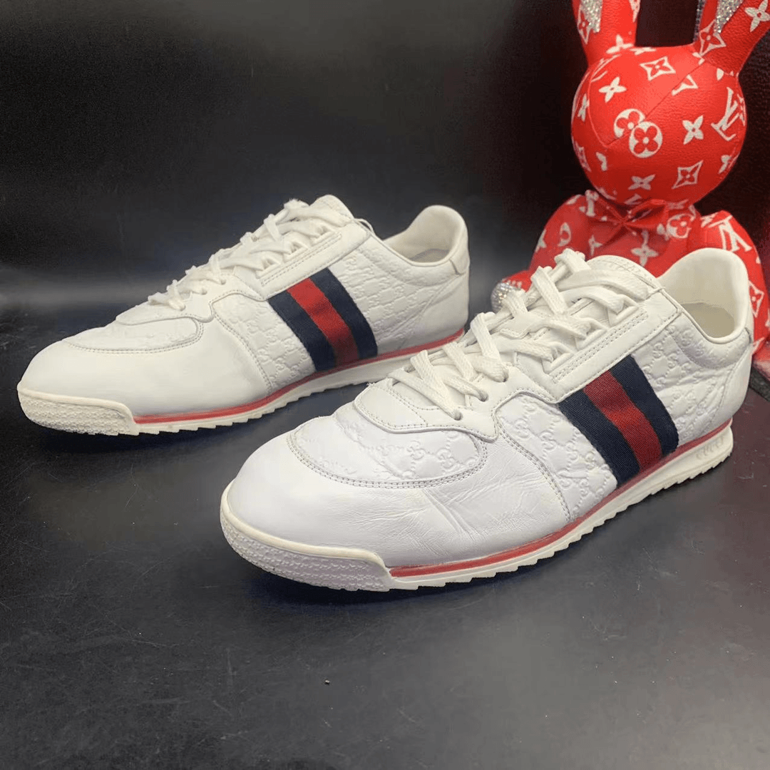 【隆星特惠】古驰/Gucci 经典白色压印老花时尚百搭休闲板鞋40欧