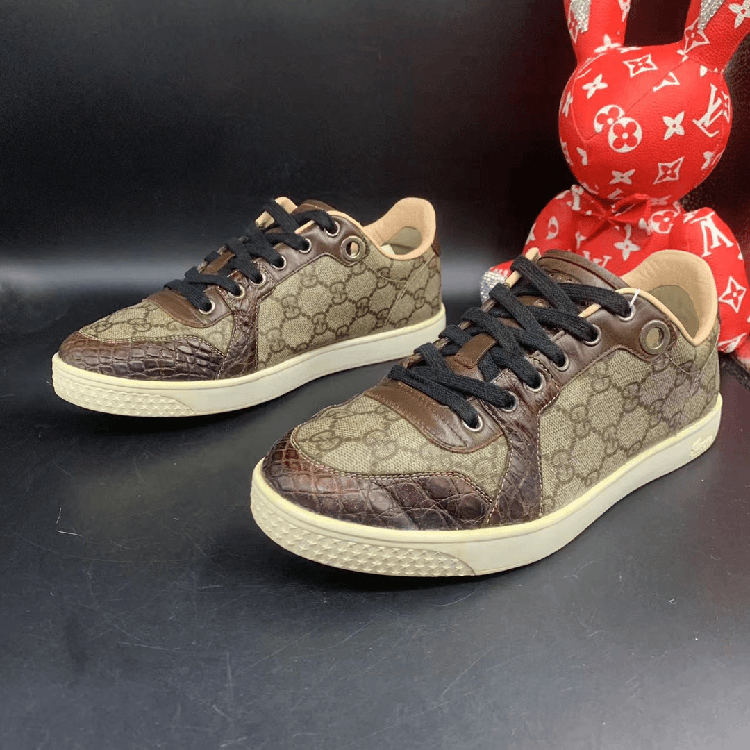 【147特惠】古驰/Gucci 男款经典时尚舒适潮流棕色老花板鞋39欧正品