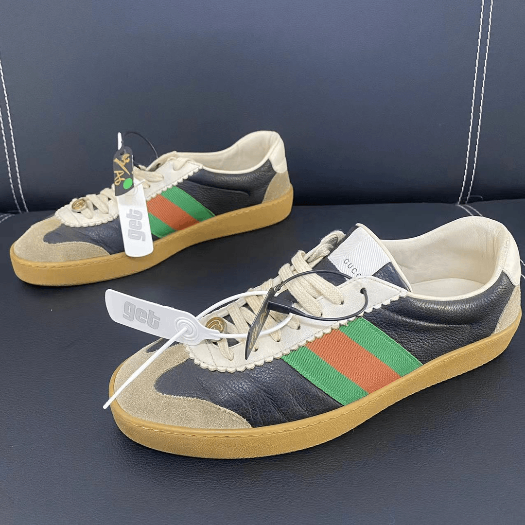 【147特惠】GUCCI/古驰 经典男士黑棕拼色德训鞋春夏百搭夏季时尚43