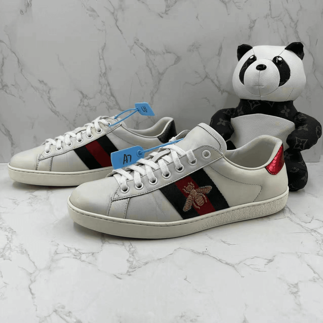 【隆星特惠】古驰/Gucci 经典白色蜜蜂侧面印花时尚百搭休闲板鞋