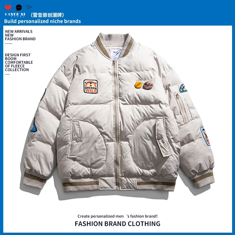 美式潮牌街头复古刺绣棒球服外套冬季男宽松加厚保暖休闲潮流棉服