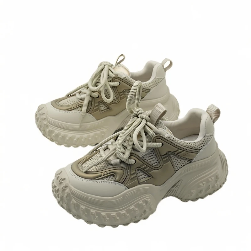 跟高5cm老爹鞋2024秋新款网面老爹鞋黑色老爹鞋百搭时尚厚底