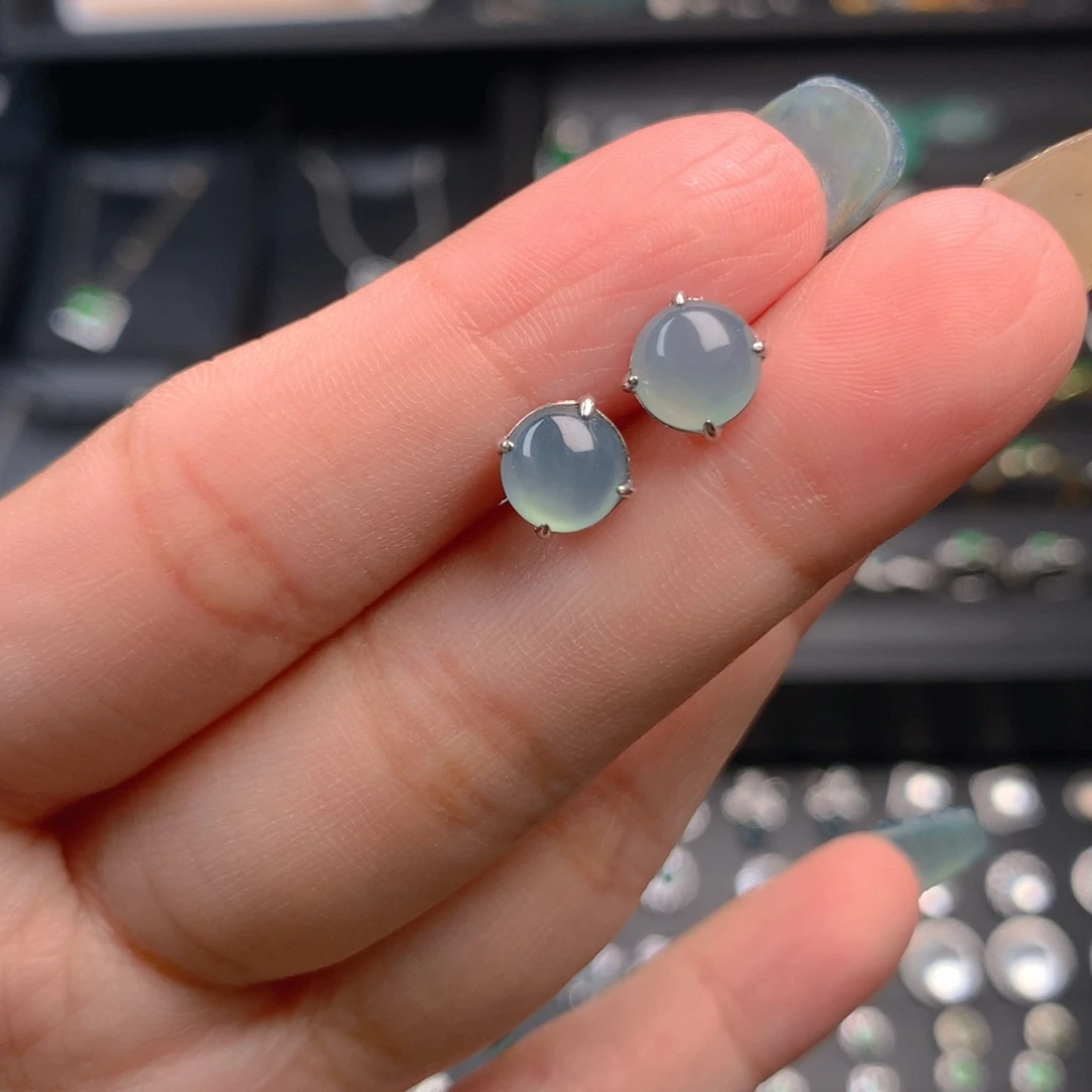 翡翠耳钉银S925镶嵌