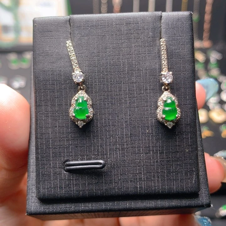 翡翠耳坠银S925镶嵌