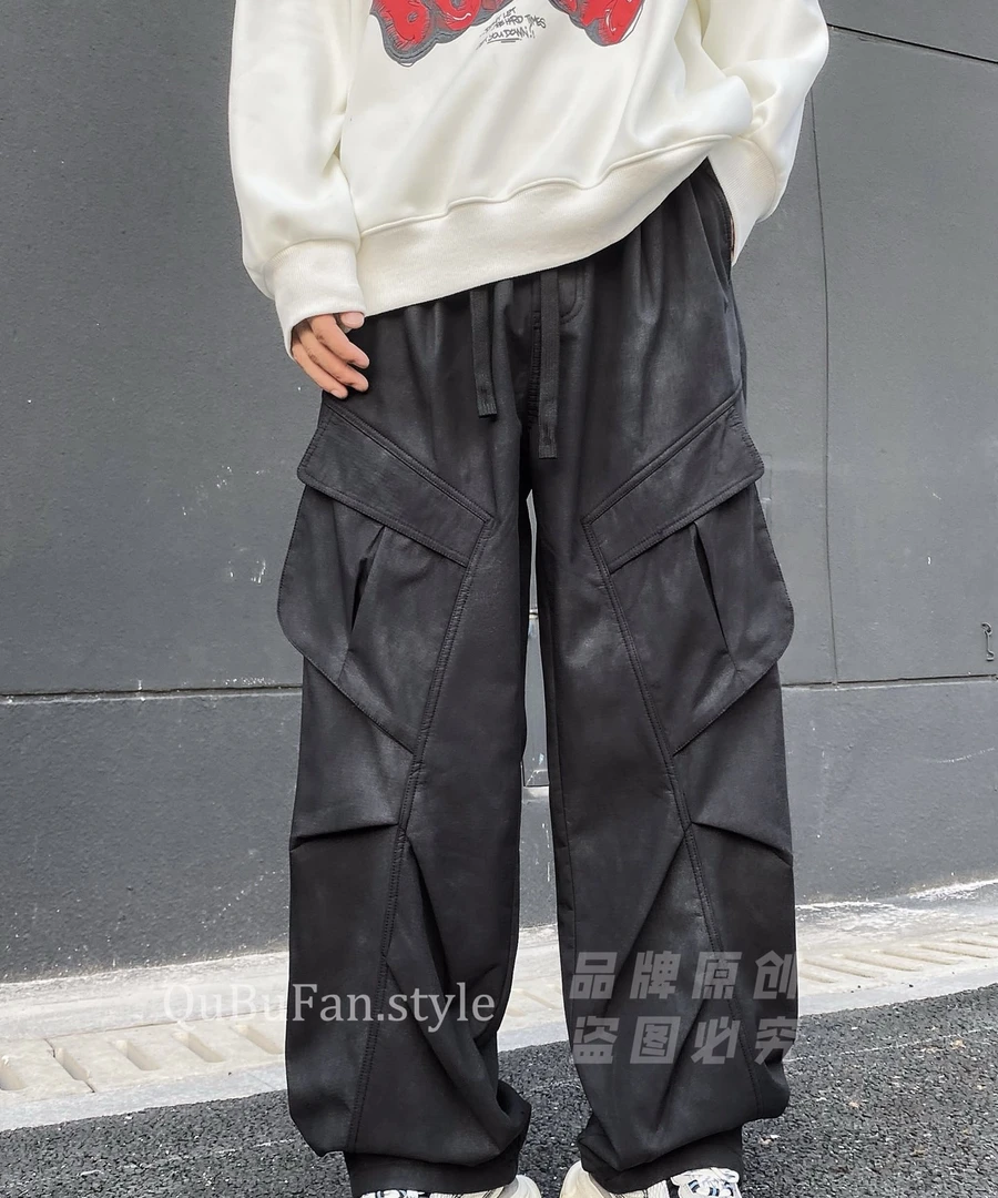 美式复古多口袋工装裤男高街宽松直筒阔腿休闲