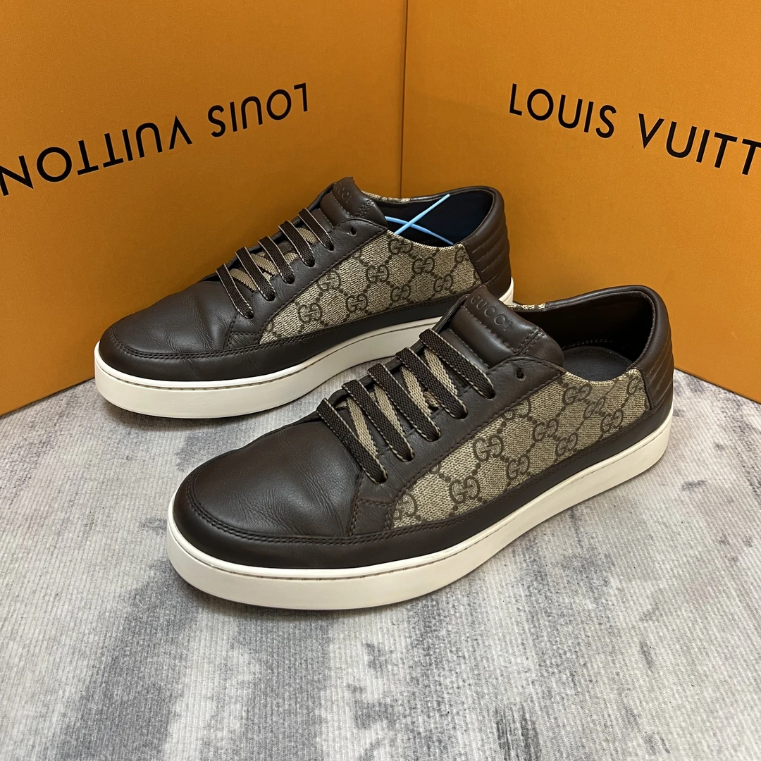 GUCCI/古驰棕色双G半印老花经典休闲板鞋/97新41.5欧