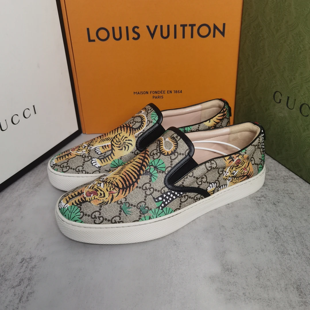 GUCCI/古驰猛虎下山印花休闲一脚蹬开车鞋/97新/42欧时尚百搭