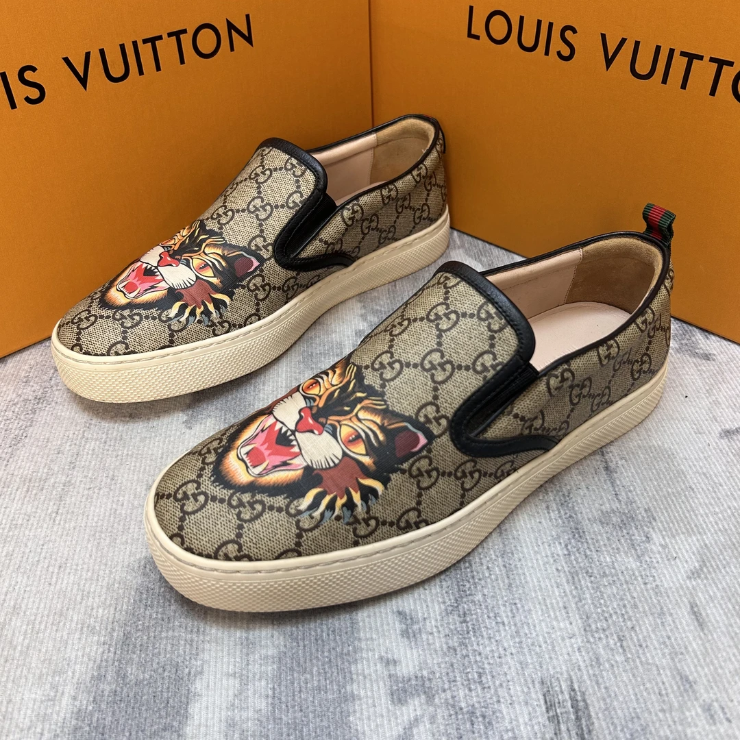 GUCCI/古驰乌木色虎头印花双G满印一脚蹬/95新41欧