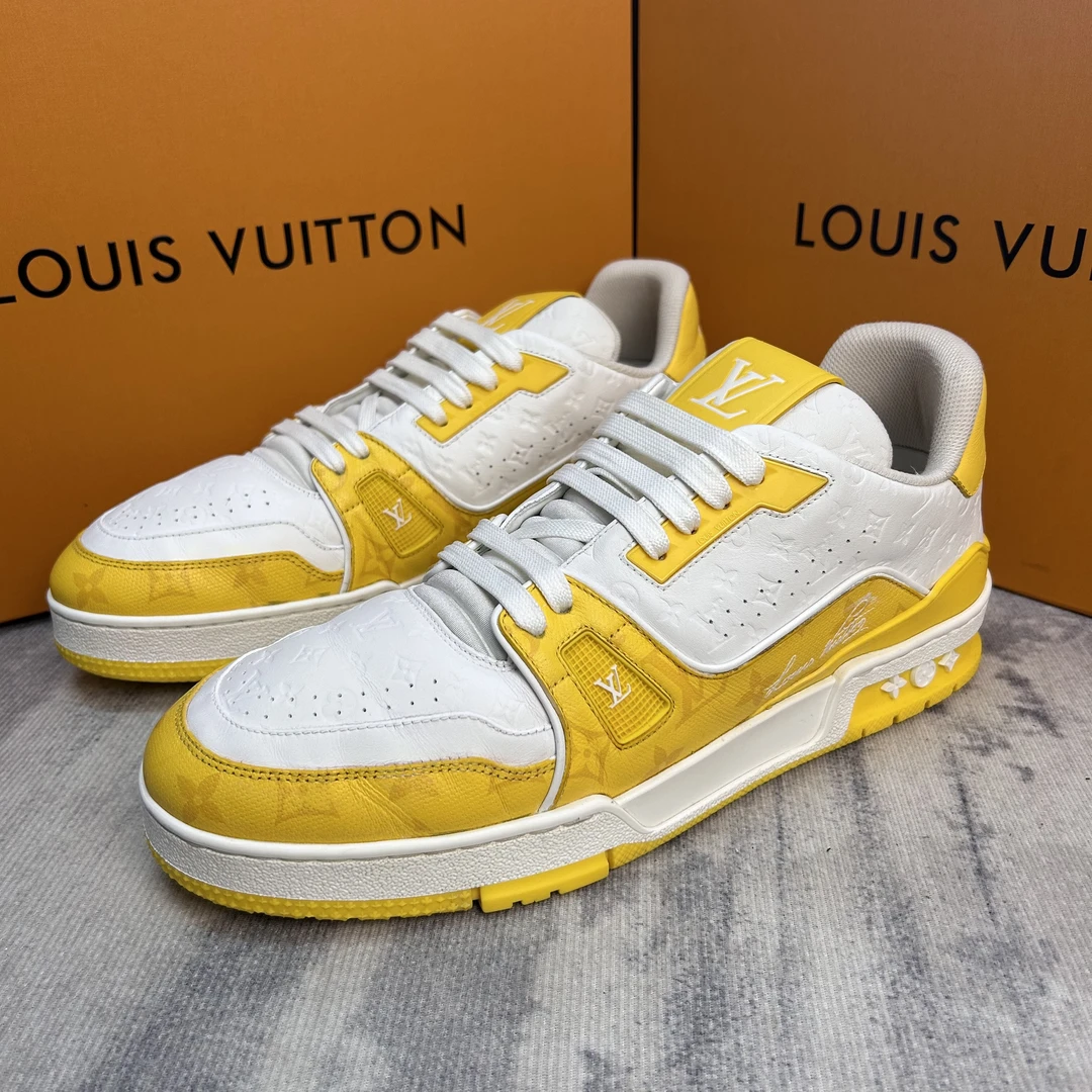 95新 LouisVuitton/路易威登 白黄浮雕压花Trainer休闲鞋/40-43.5