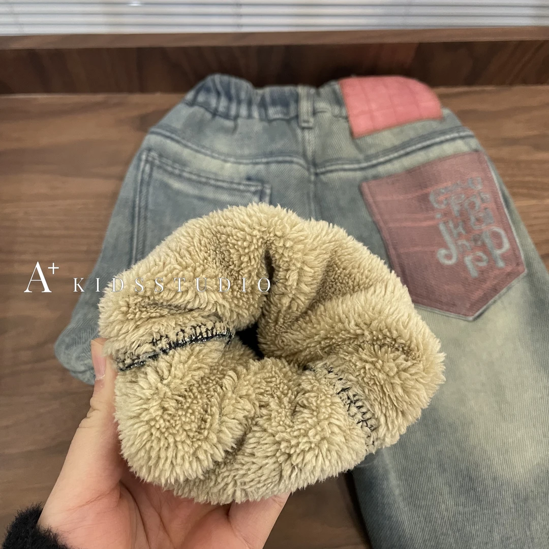 【现货】冬季儿童加绒加厚牛仔棉裤一体绒时尚韩版hyp1284