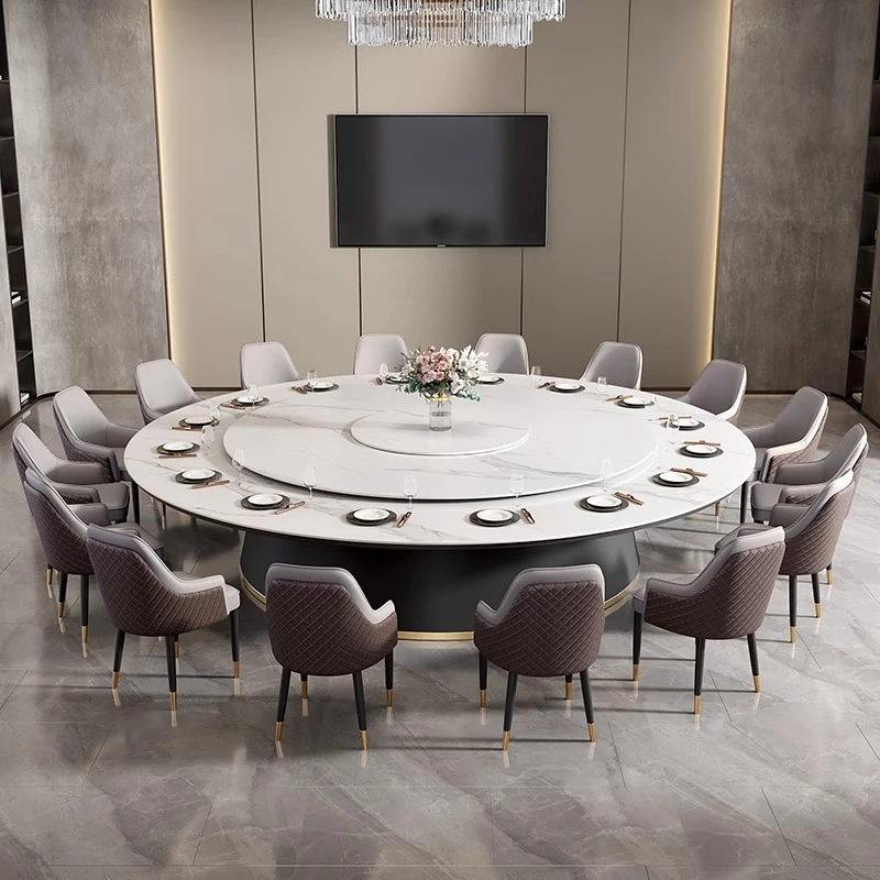岩板餐桌会所酒店电动大圆桌大户型别墅包厢大圆形餐桌3米20人桌