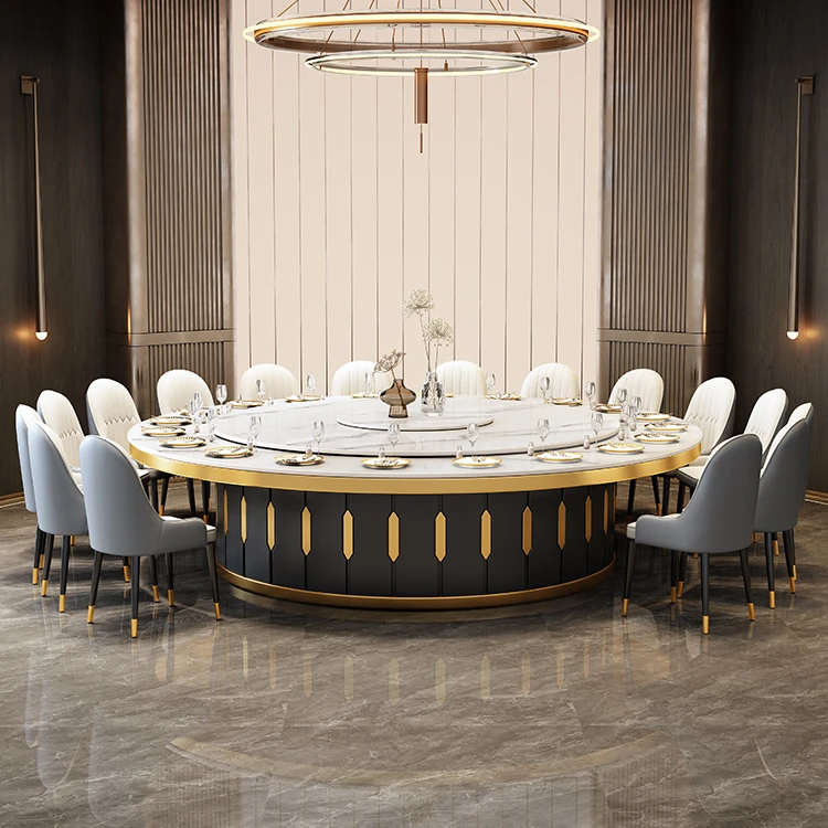 岩板酒店餐桌大圆桌电动转盘20人家用简约现代电磁炉火锅桌椅定制