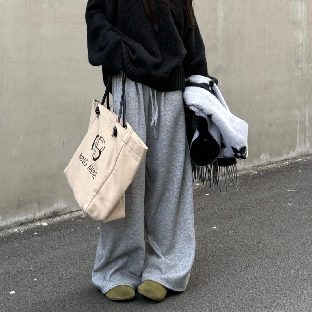 YSQ秋冬新款韩版休闲裤女宽松显瘦高腰百搭阔腿裤子671