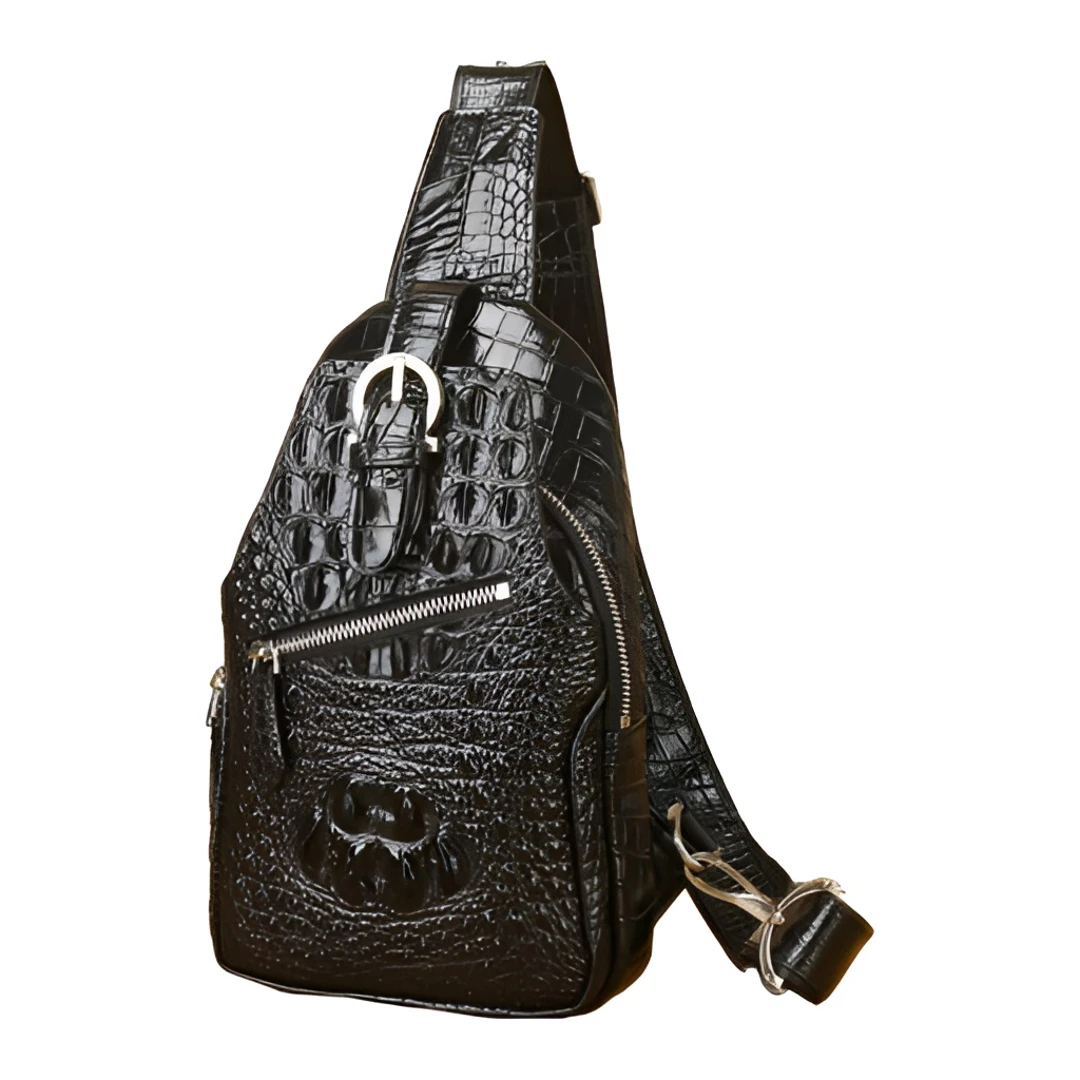 泰国轻奢鳄鱼皮胸包男真皮时尚休闲潮流胸前包男士男包单肩斜挎包