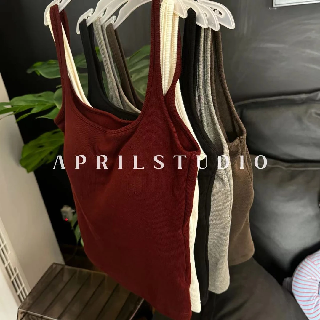 Apr.磨毛款加厚方领带胸垫女修身百搭弹力内搭吊带打底上衣背心女