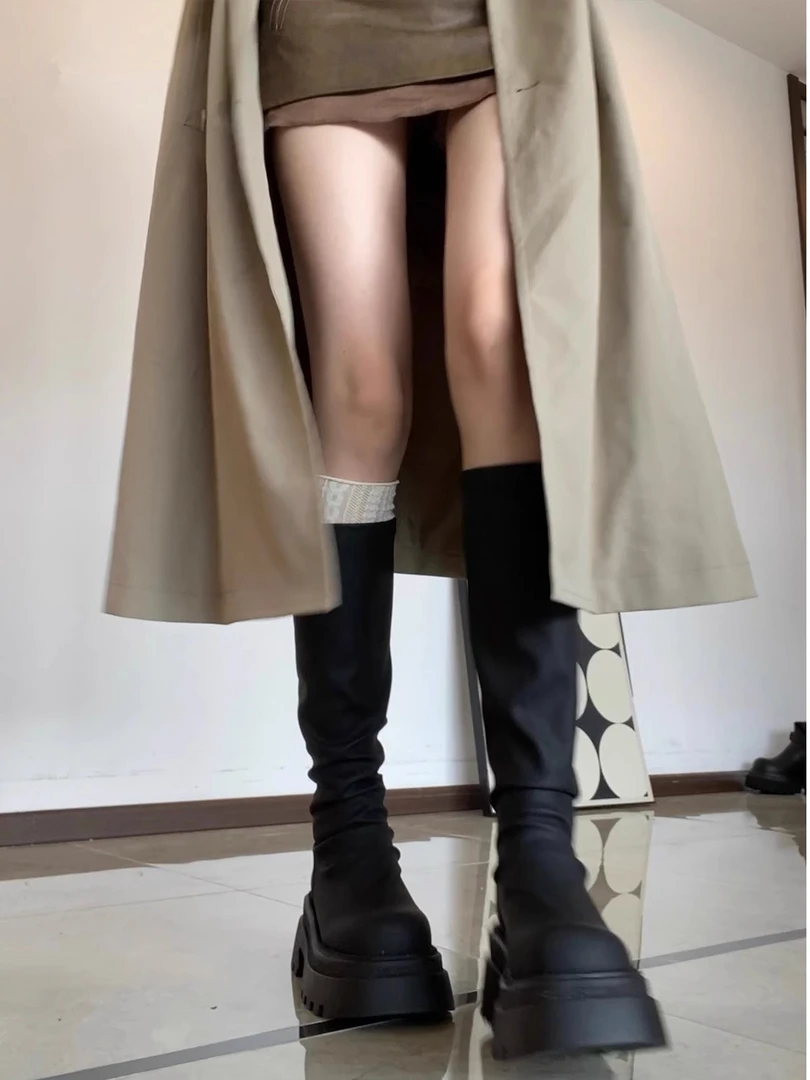 长筒靴子女2025新款爆款秋冬季厚底高筒骑士靴堆堆长靴子黑色女靴