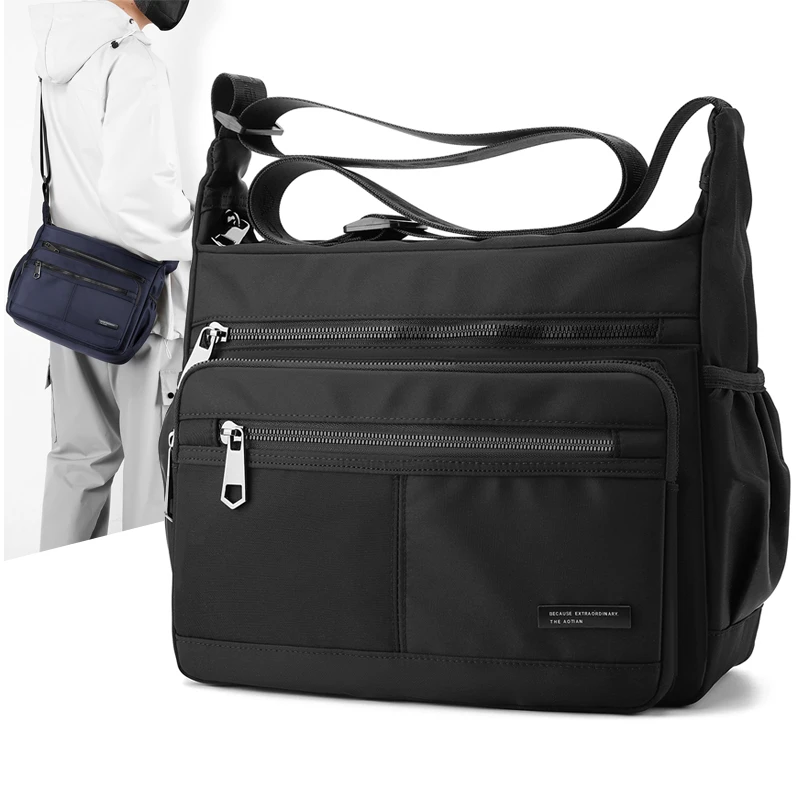 新款男士多层通勤包时尚简约单肩包百搭牛津布斜挎包包轻便休闲包