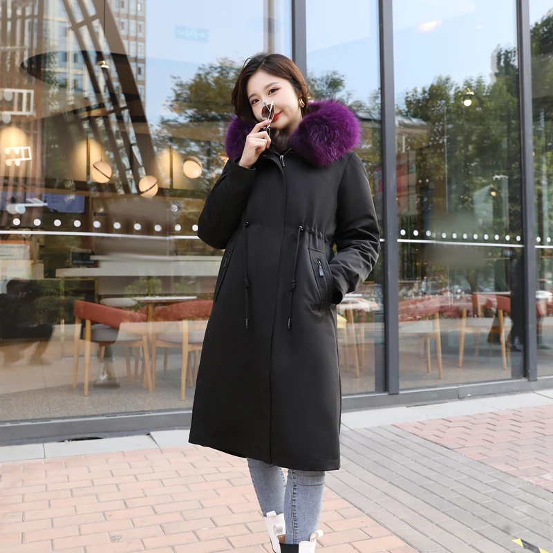 新款派克服修身版显瘦冬季女装大毛领可拆卸内胆过膝款长款外套