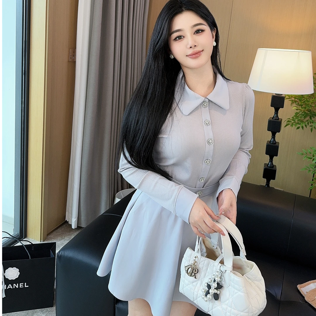 微胖大码女装秋冬 显瘦气质长袖时尚高腰设计感洋气小众减龄套装