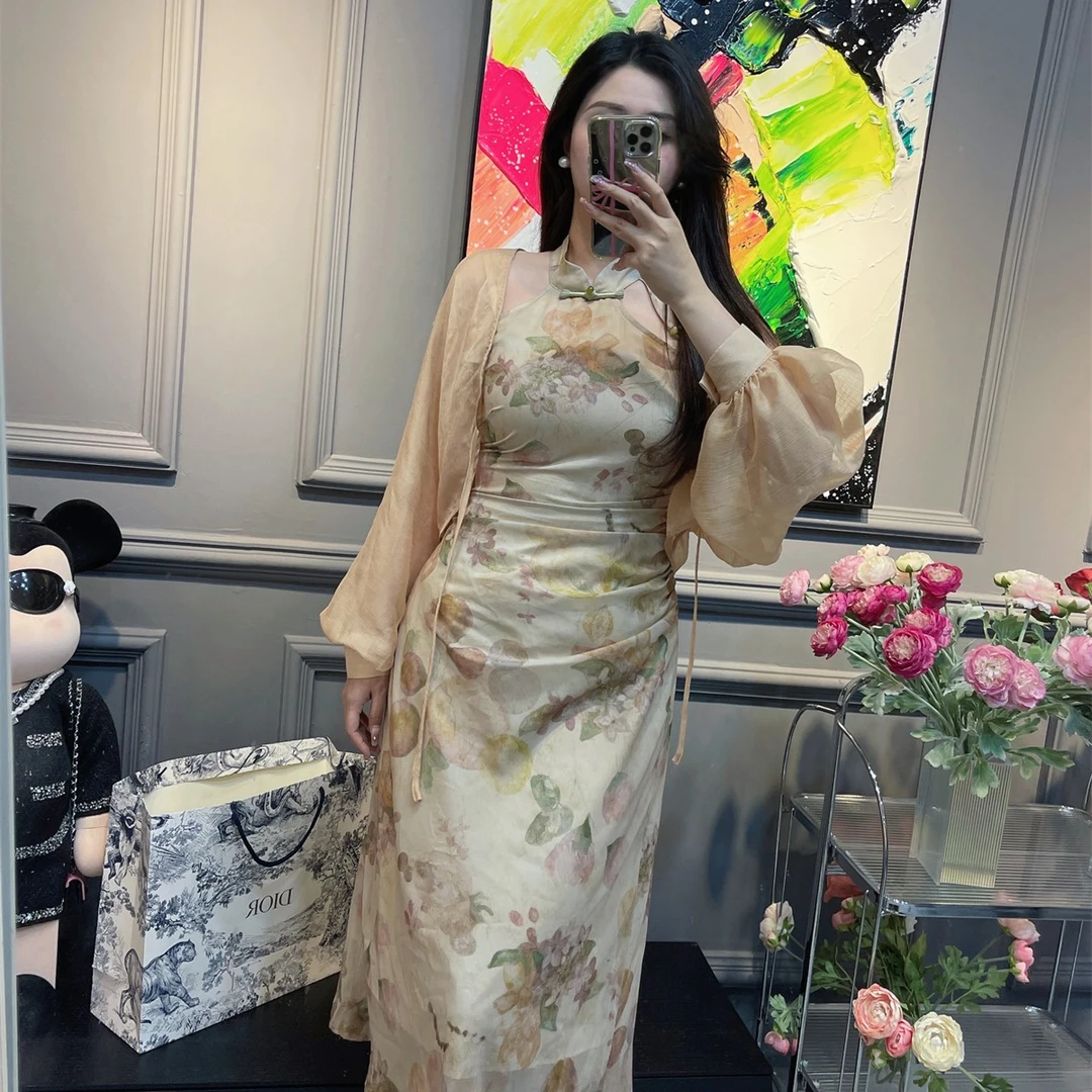 06.24微胖显瘦穿搭女胖mm大码开叉性感碎花开叉无袖长裙连衣裙