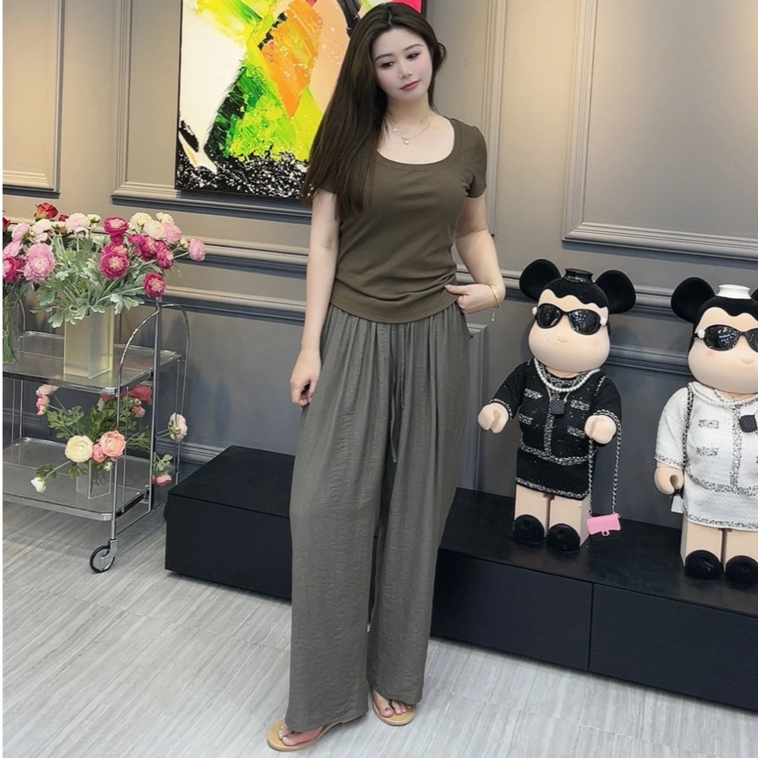 7.22微胖显瘦穿搭女胖mm大码显瘦高腰宽松垂感休闲百搭阔腿裤夏季