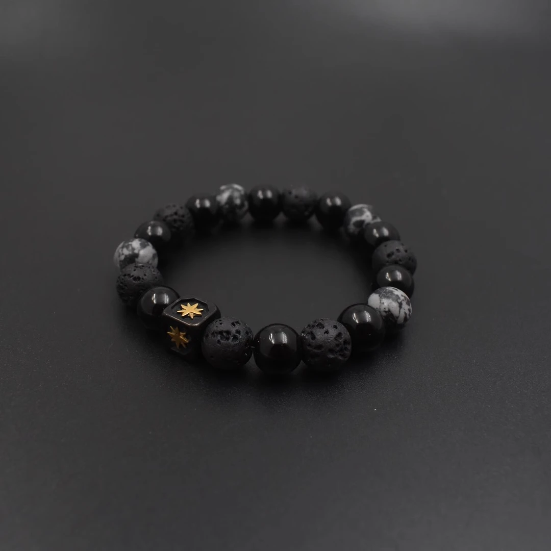 非金属手链  芒星火山石星球男款黑色小众单圈手链时尚百搭男士串