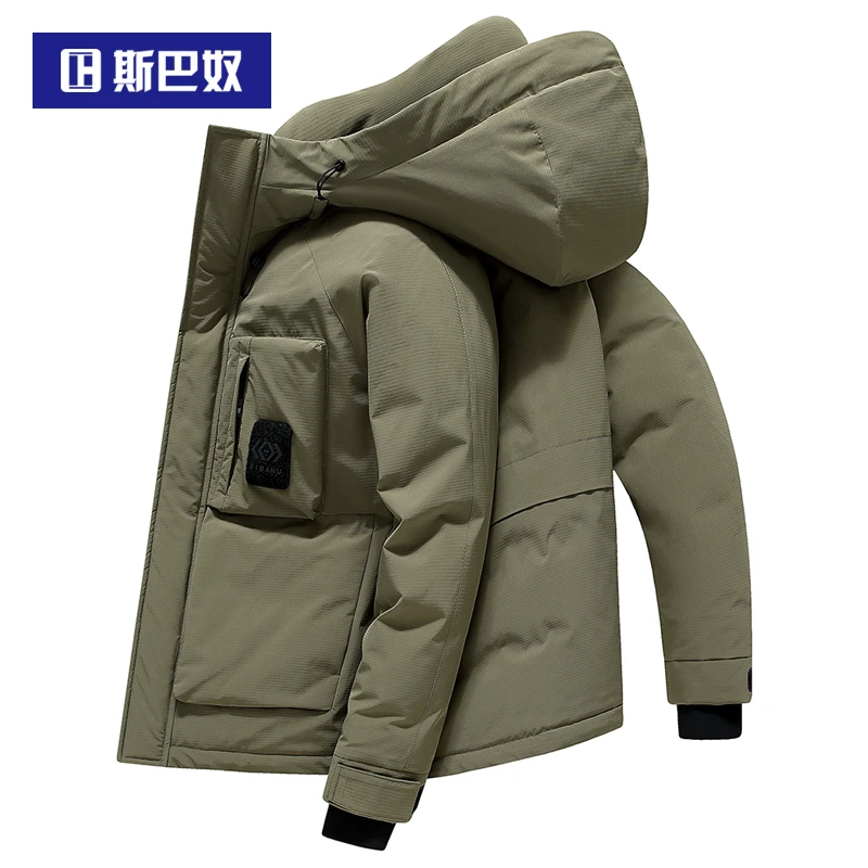 斯巴奴2024冬季新款休闲连帽潮加厚羽绒服男短款鸭绒保暖冬装外套