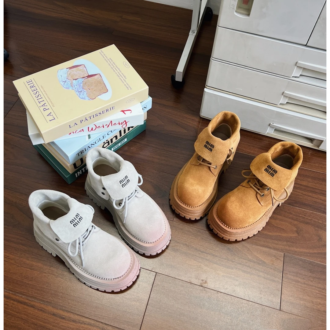【啾啾专属】787-282厚底马丁靴女款2024秋冬复古工装机车大黄靴