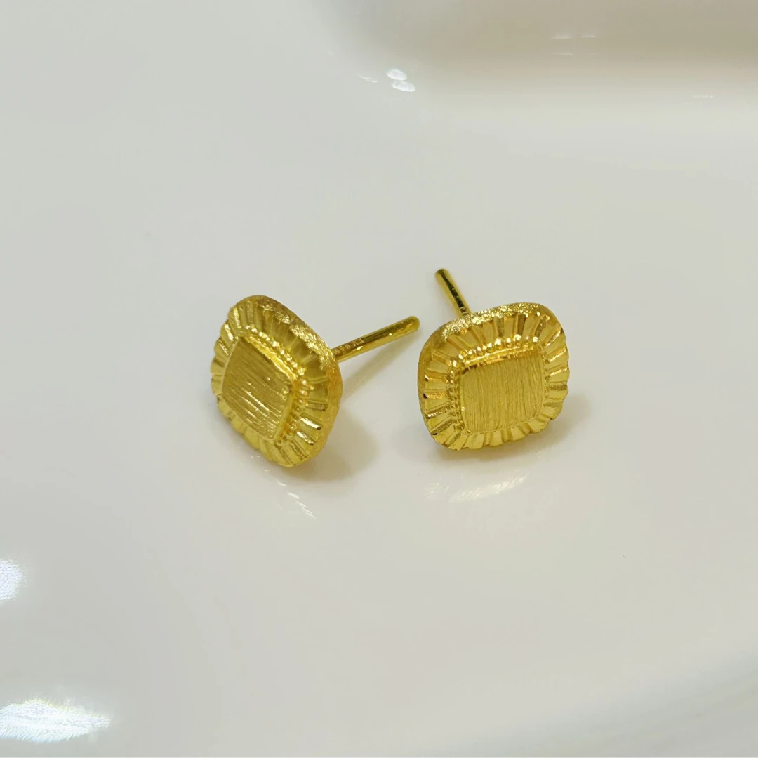 【富远黄金】足金拉丝方糖直针耳钉FYHR01010766