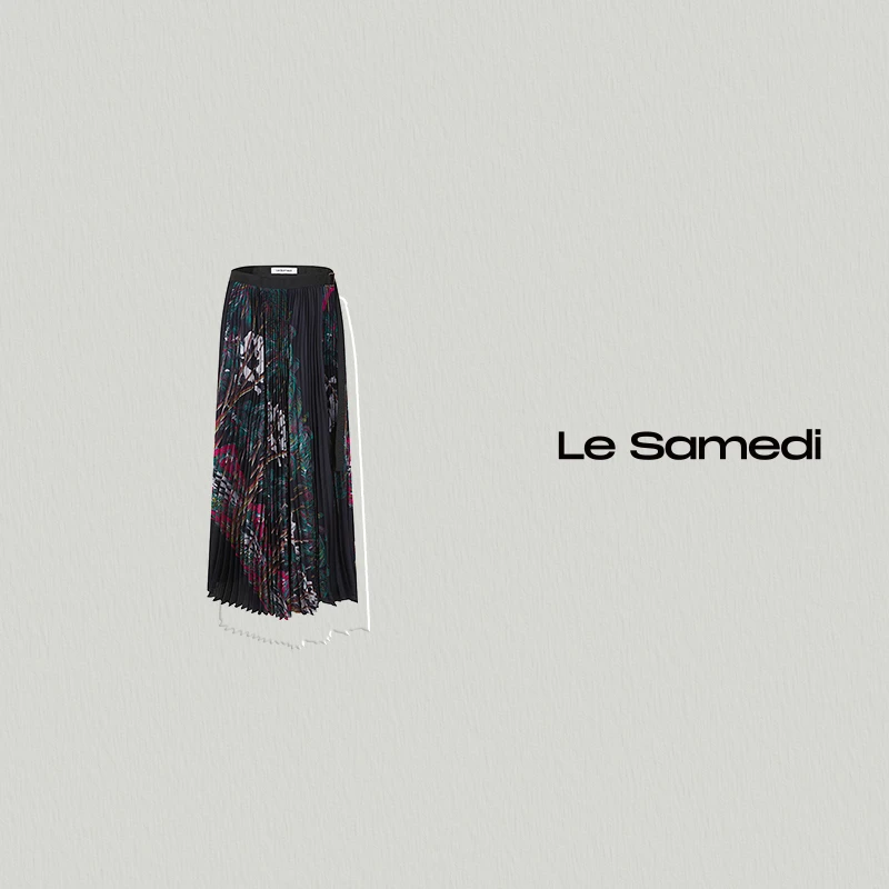 Le Samedi濑户内海岛屿风情 獨家印花 艺术感围裹百褶半裙