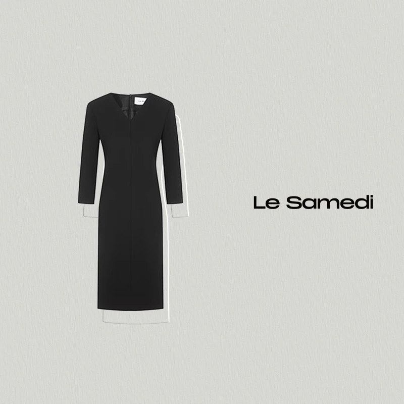 Le Samedi｜ROW及简纸片人造型 可拆垫肩时装V领洋装