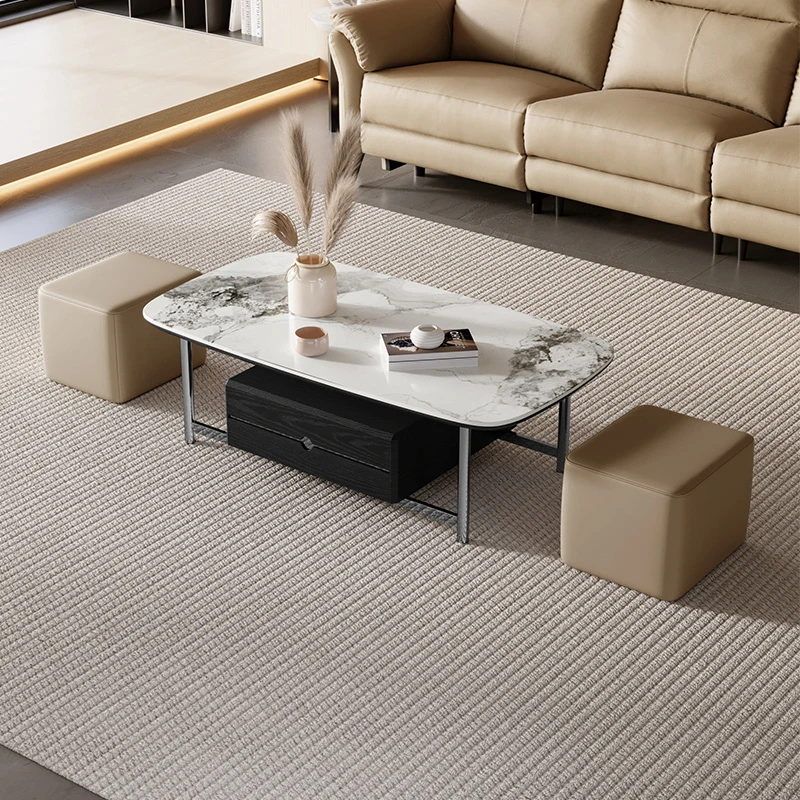 顾家家居KUKAHOME意式轻奢亮光岩板客厅高脚置物储物茶几DS7157