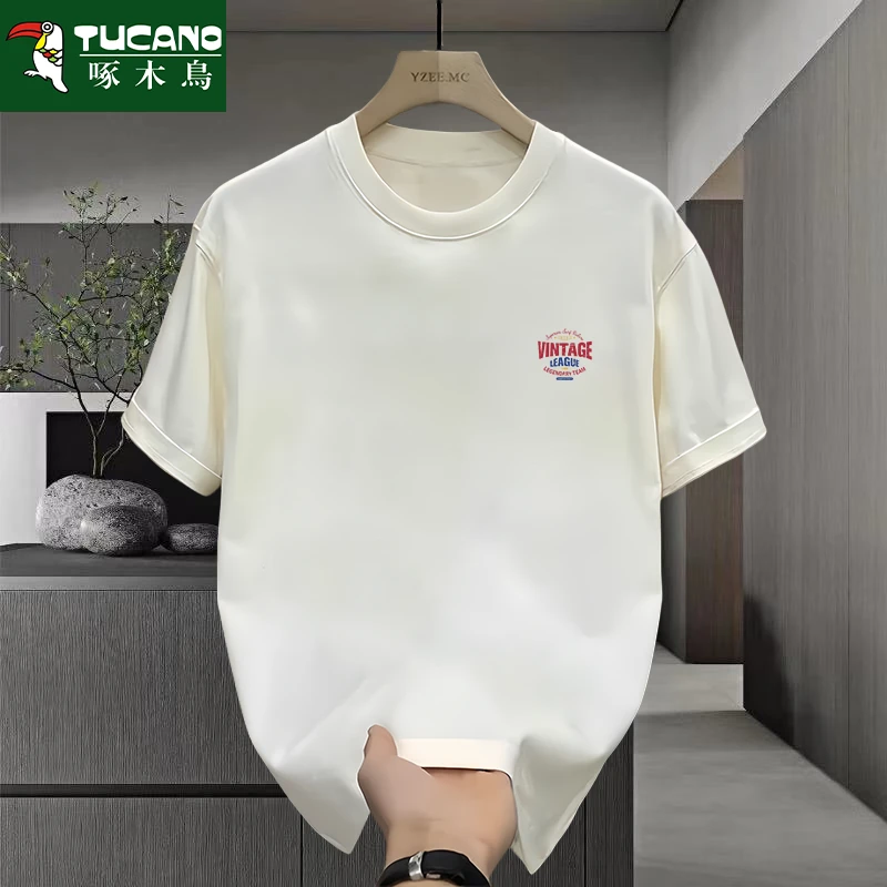 啄木鸟纯棉短袖t恤夏季新款舒适百搭宽松休闲青少年圆领打底衫男t